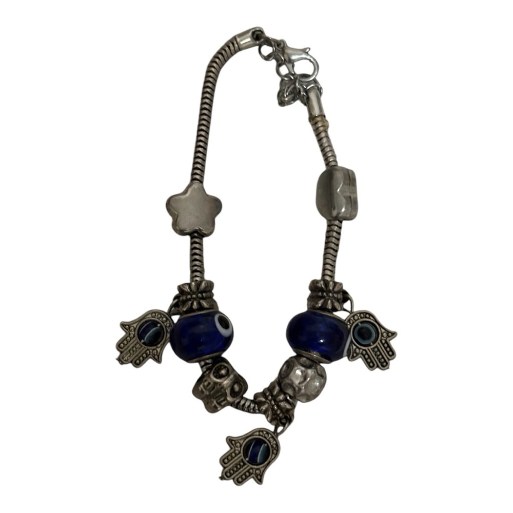 Evil Eye Charm/Bead 7.5" Bracelet Silver-Tone Women - Picture 6 of 7